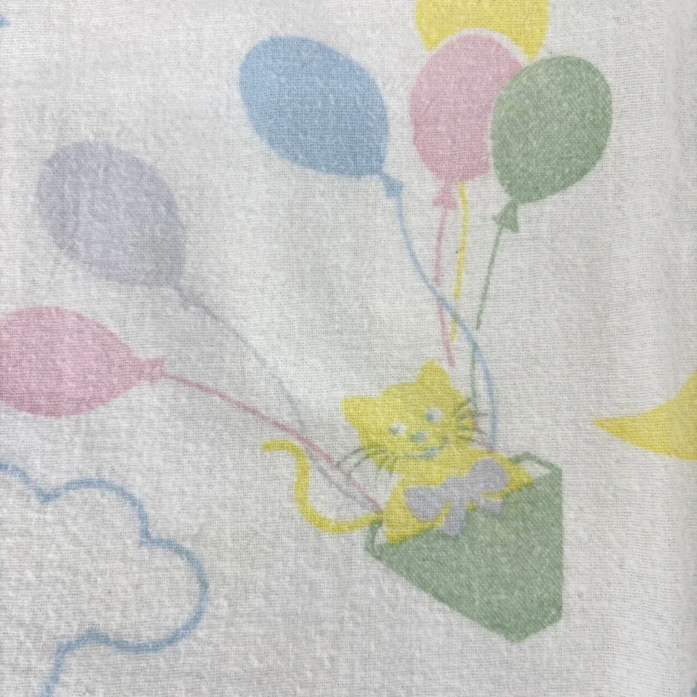Vtg Beacon Rainbow Baby Blanket White Stars Balloon Bunny Plane Pastel Receiving